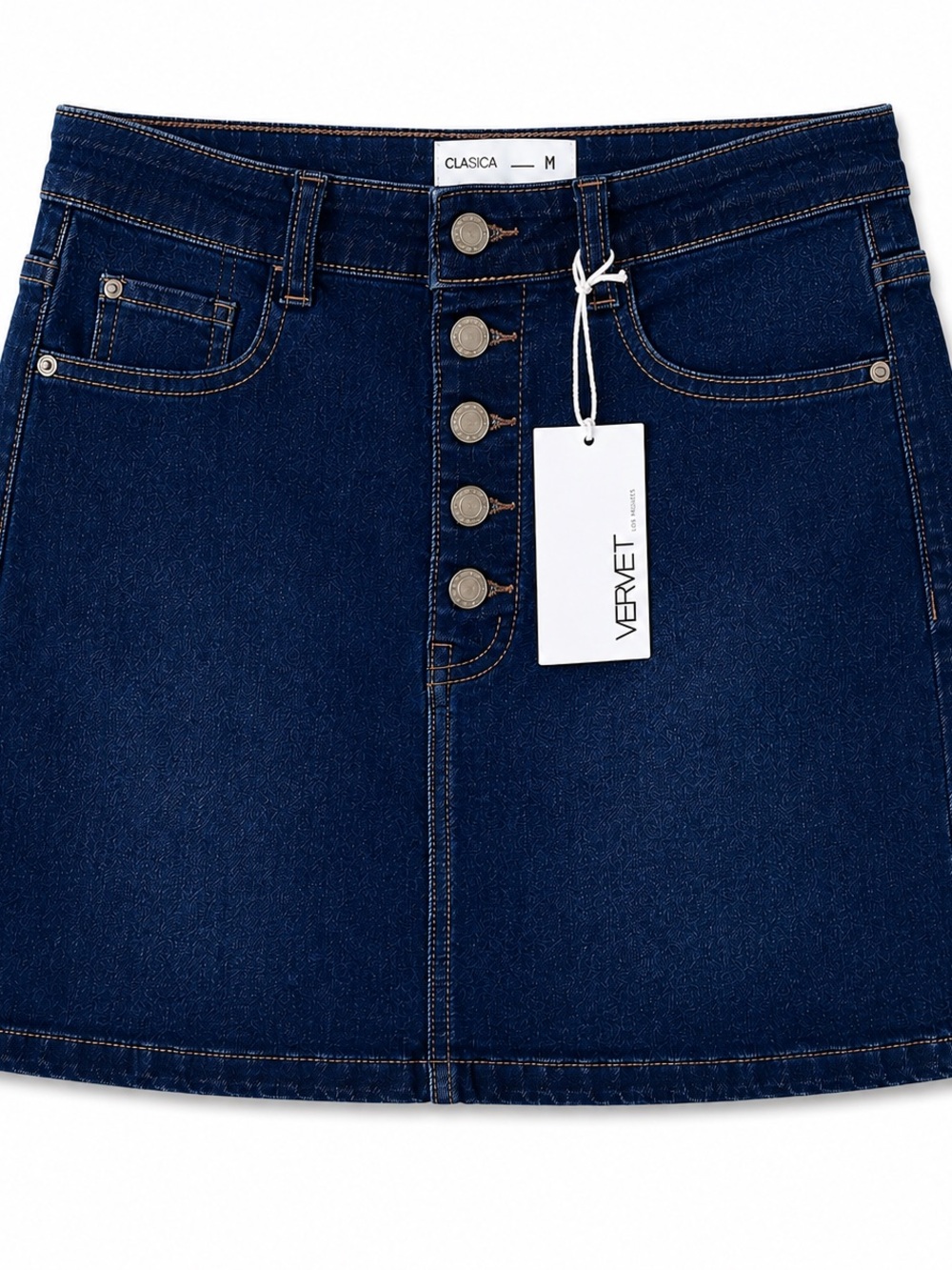 Vervet Button-Front Dark Blue Denim Midi Skirt